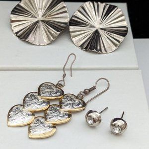 Vintage Lot Earrings Jewelry 3 Pairs Earrings Silver Tone Impressionist